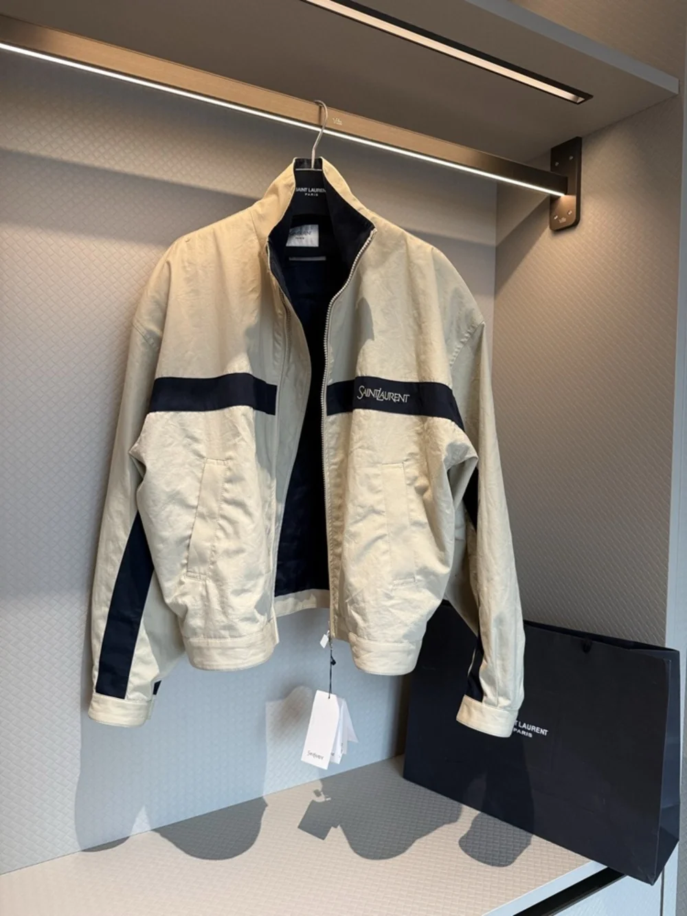 ✨Saint Laurent Beige Color Block Zip Up Track Jacket